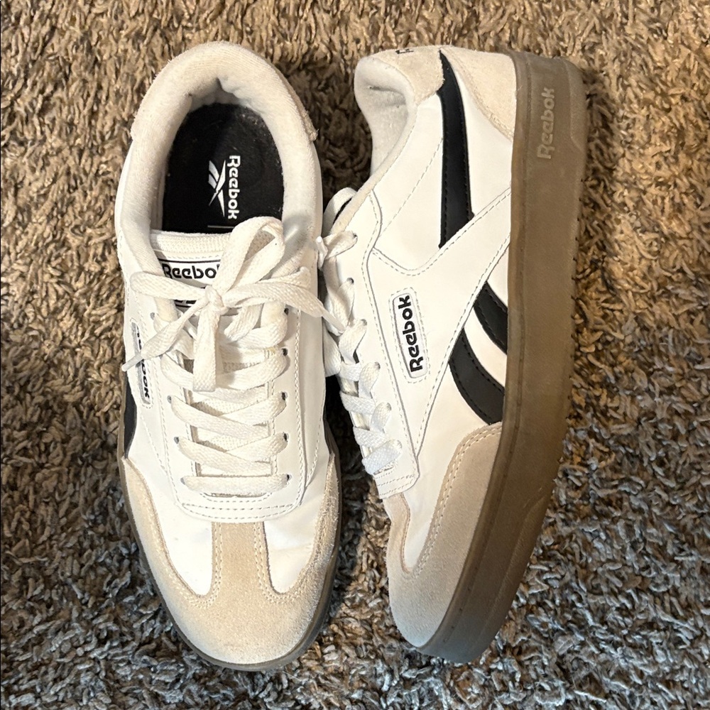 Reebok White and Black Sneakers with Brown Sole